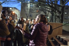 Heather Birmingham sings a rendition of "This Little Light of Mine" at Temple Theaters' Ghostlight Project the night before President Donald Trump was inaugurated. | THE TEMPLE NEWS